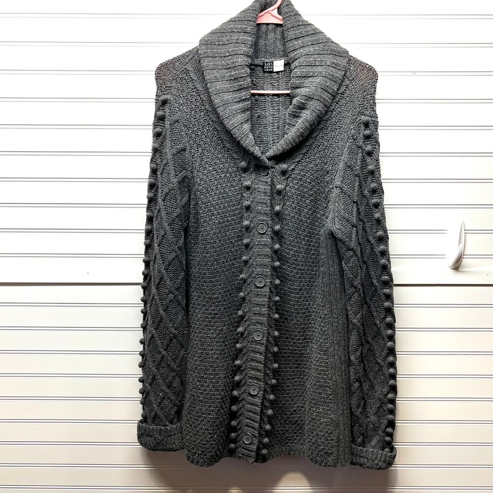 Saks Fifth Avenue Threads Wool Blend Shawl Collar Button Front Cardigan Size L